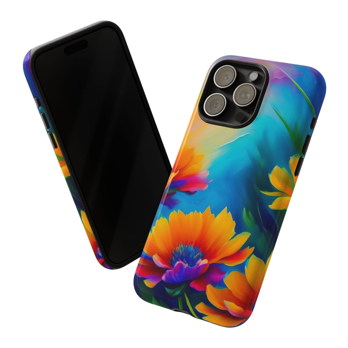 Floral Burst Tough Phone Case — Vibrant Watercolor Flowers Protective Cover
