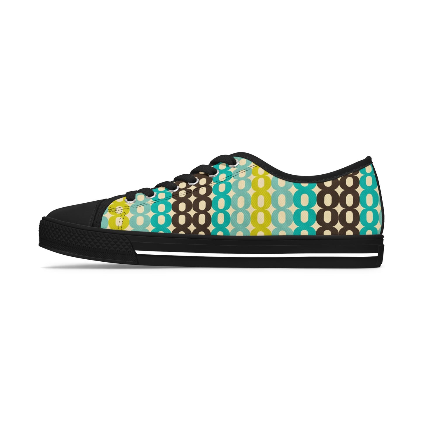 Retro Polka Chain Low Top Sneakers — Teal, Lime & Chocolate Patterned Women’s Shoes