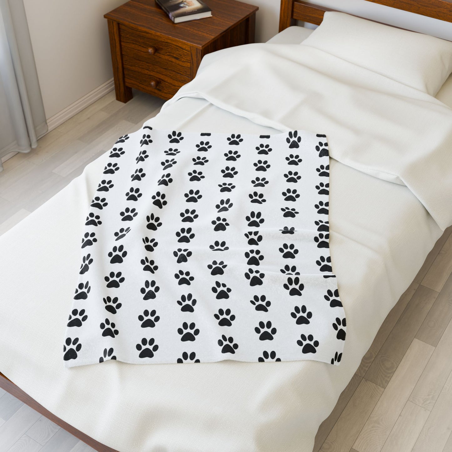 Paw Print Velveteen Plush Blanket, Cozy Pet Blanket, Dog Lover Gift, Soft Throw, Animal Print Home Decor