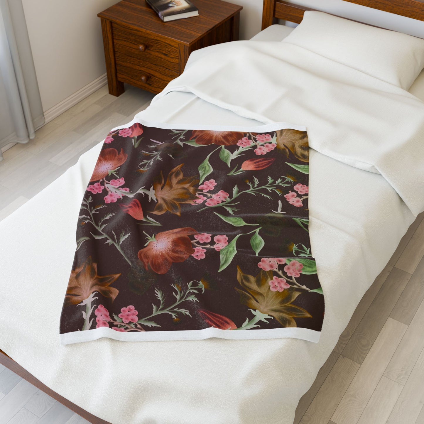 Floral Skull Velveteen Blanket, Cozy Throw, Living Room Decor, Gift for Her, Soft Bedding, Boho Home Accent