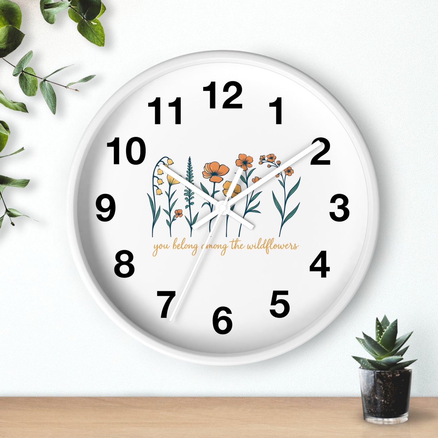 Boho Floral Wall Clock - You Belong Among the Wildflowers, Home Decor, Gift for Nature Lovers, Office Wall Decor, Rustic Style