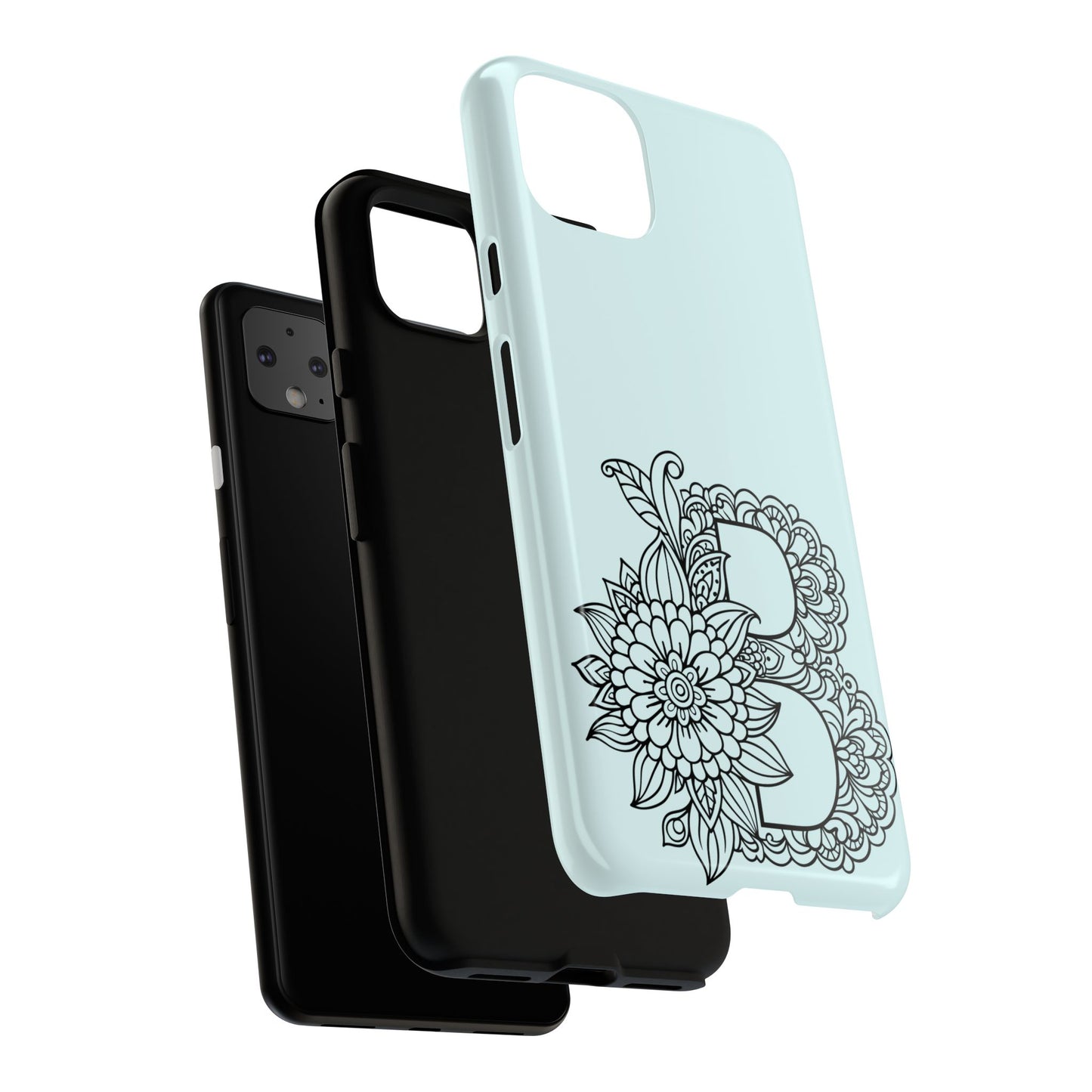 Personalized Tough Phone Case- Letter B, Floral Monogram Cell Phone Cover, Custom Protective Case, Unique Gift, Birthday, Graduation