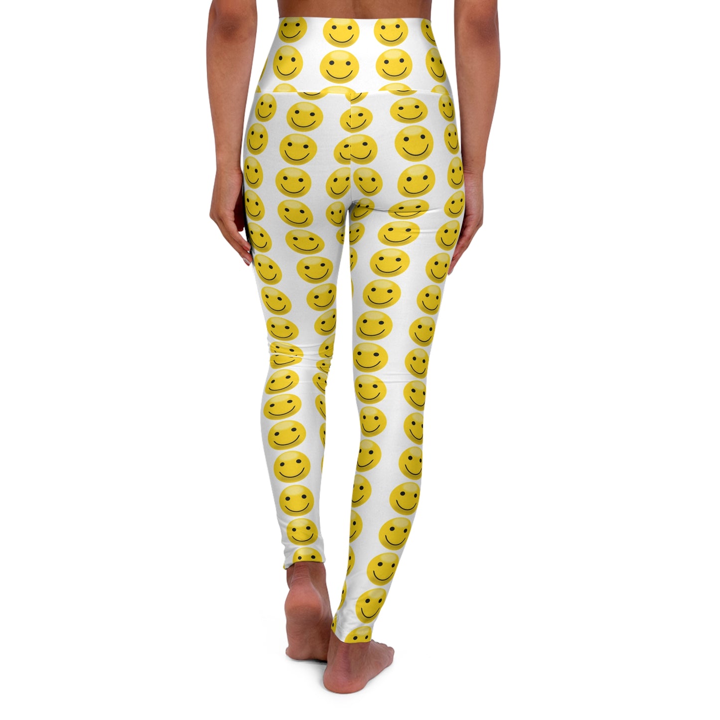 Happy Smiley High Waisted Yoga Leggings, Fitness Leggings, Cheerful Workout Gear, Cute Activewear, Yoga Pants for Women