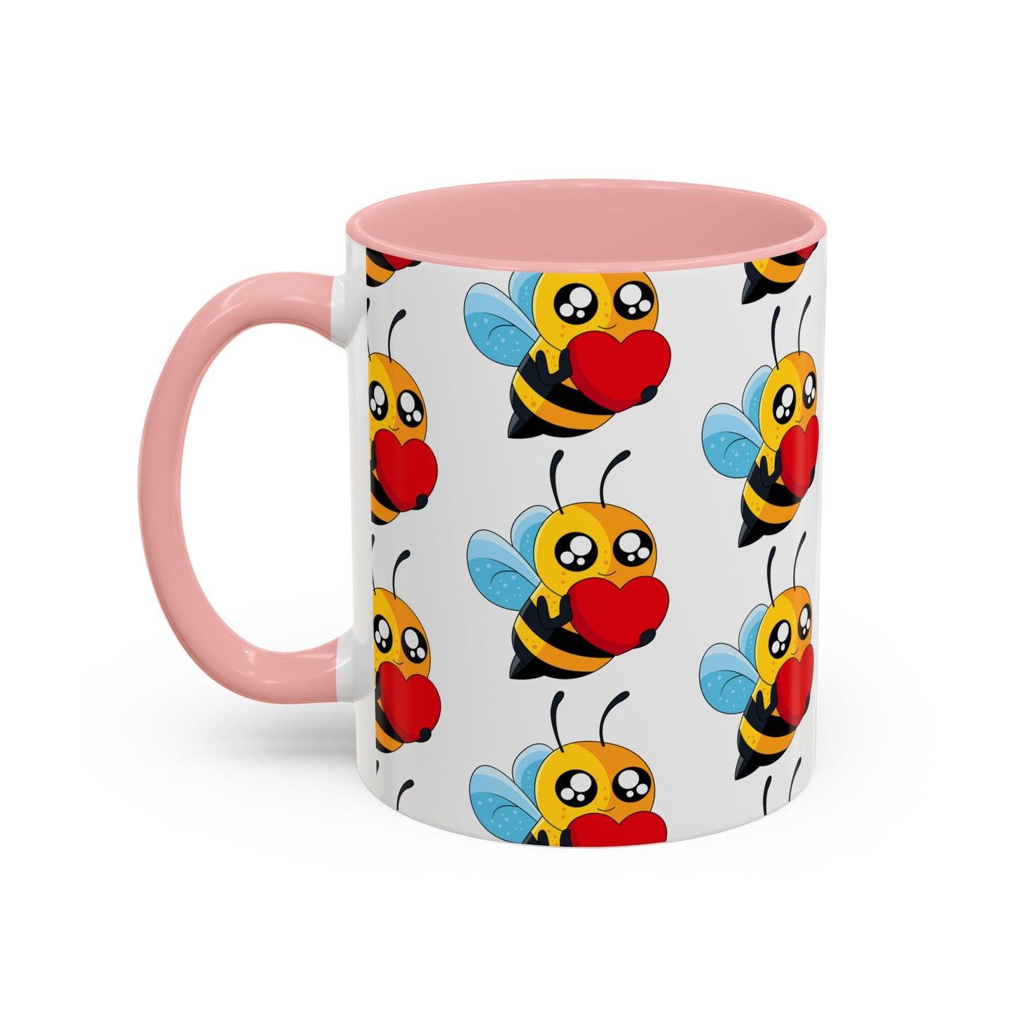 Cute Bee Love Accent Coffee Mug, Cute Floral Mug, Cheerful Bee Design