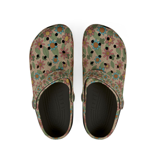 Floral Garden EVA Clogs — Retro Flower Print Foam Slip‑Ons