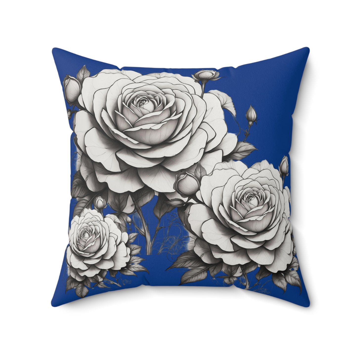 Elegant Floral Rose Pillow Cover, Home Decor Cushion, Gift for Her, Blue and White Style, Cozy Living Room Accent
