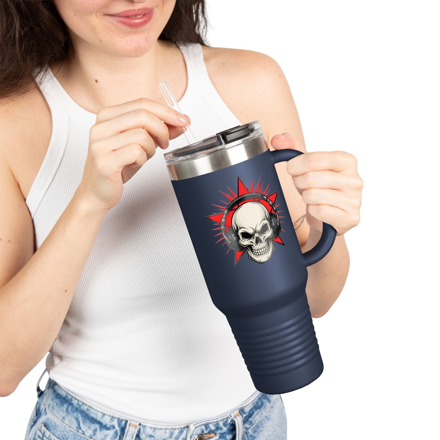 Skull and Stars Insulated Travel Mug - 40oz | Perfect for Road Trips, Gifts for Music Lovers, Outdoor Adventures, and Coffee Enthusiasts