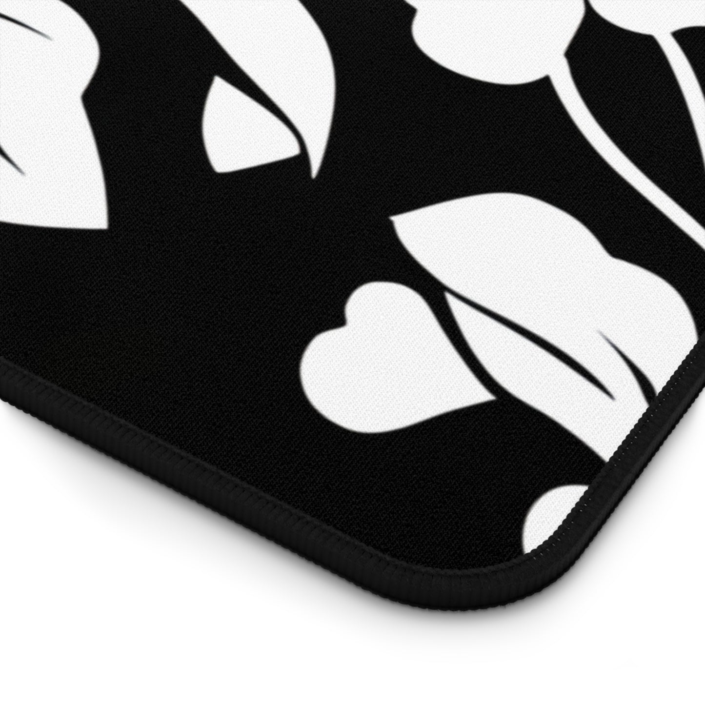 Floral Black & White Desk Mat — Monochrome Flower Mouse Pad