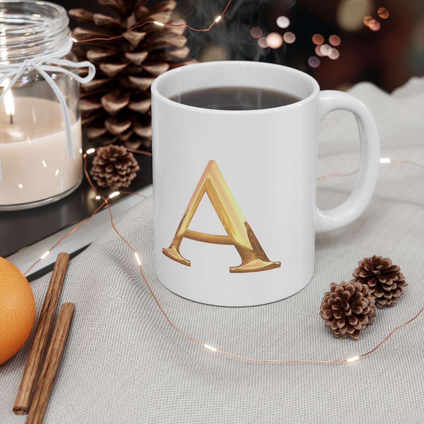 Elegant Golden Letter A Ceramic Mug | Personalized Coffee Cup Letter A