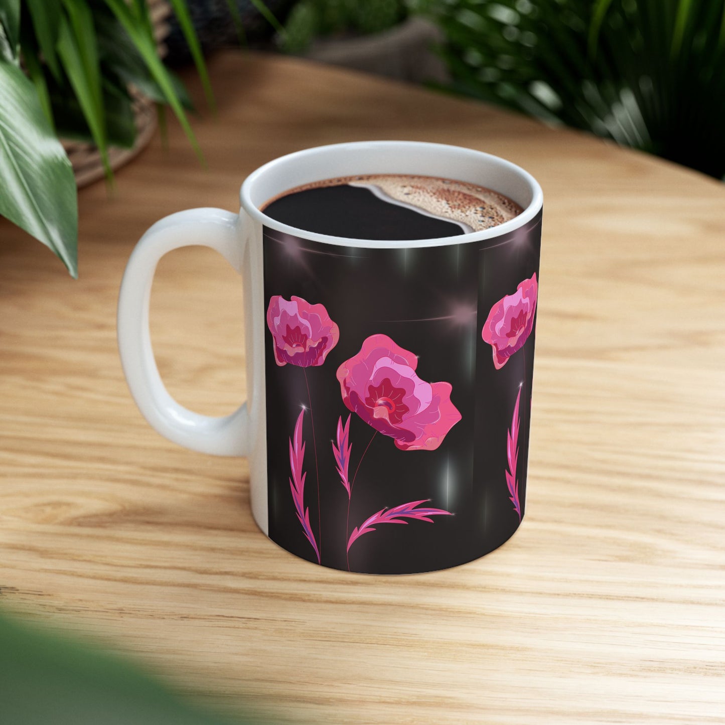 Floral Ceramic Mug with Pink Poppies, Coffee Mug, Gift for Her, Nature Lover's Cup, Home Decor, Tea Lover's Present