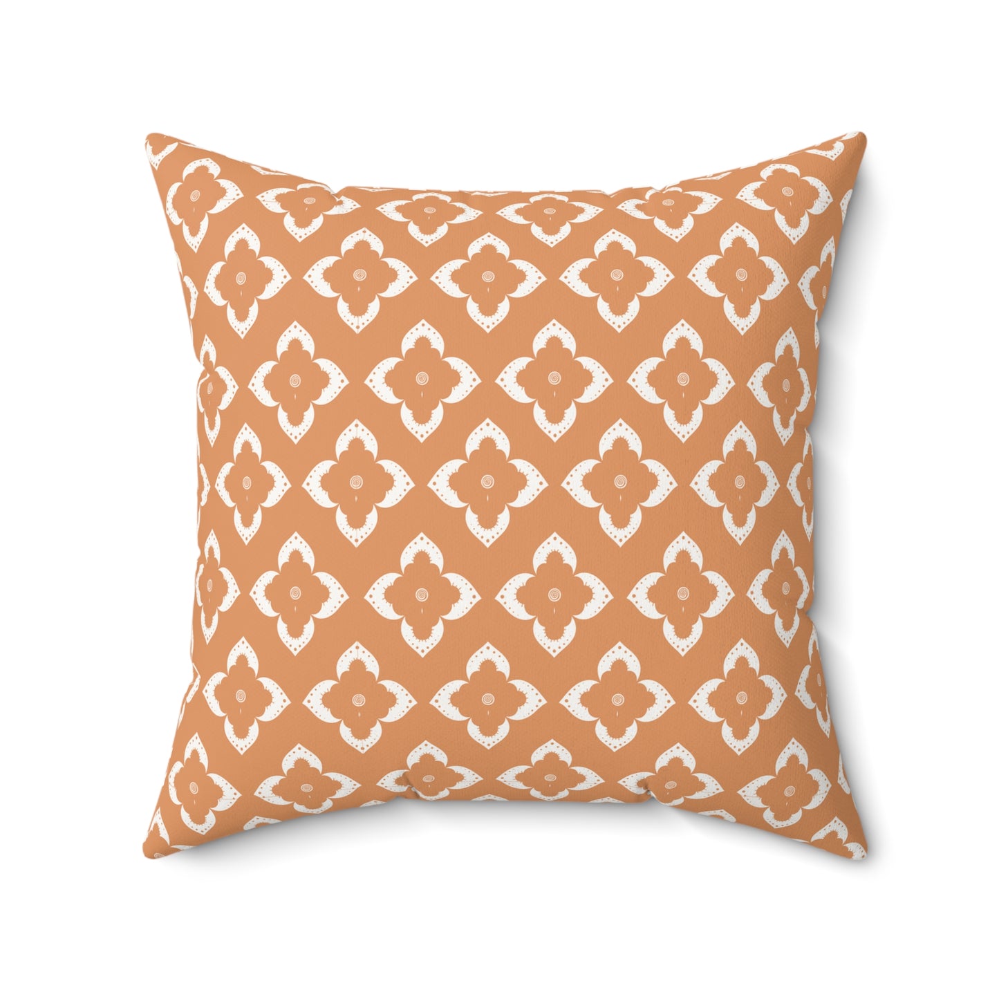 Terracotta Ikat Pattern Faux Suede Square Pillow — Boho Decorative Throw Cushion