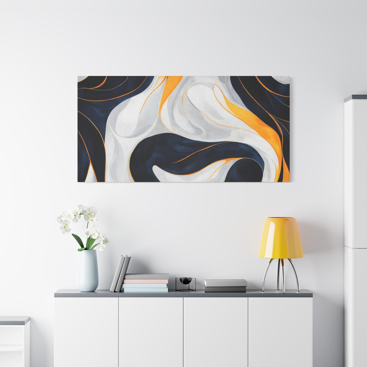 Abstract Navy & Gold Swirl Matte Canvas Wall Art