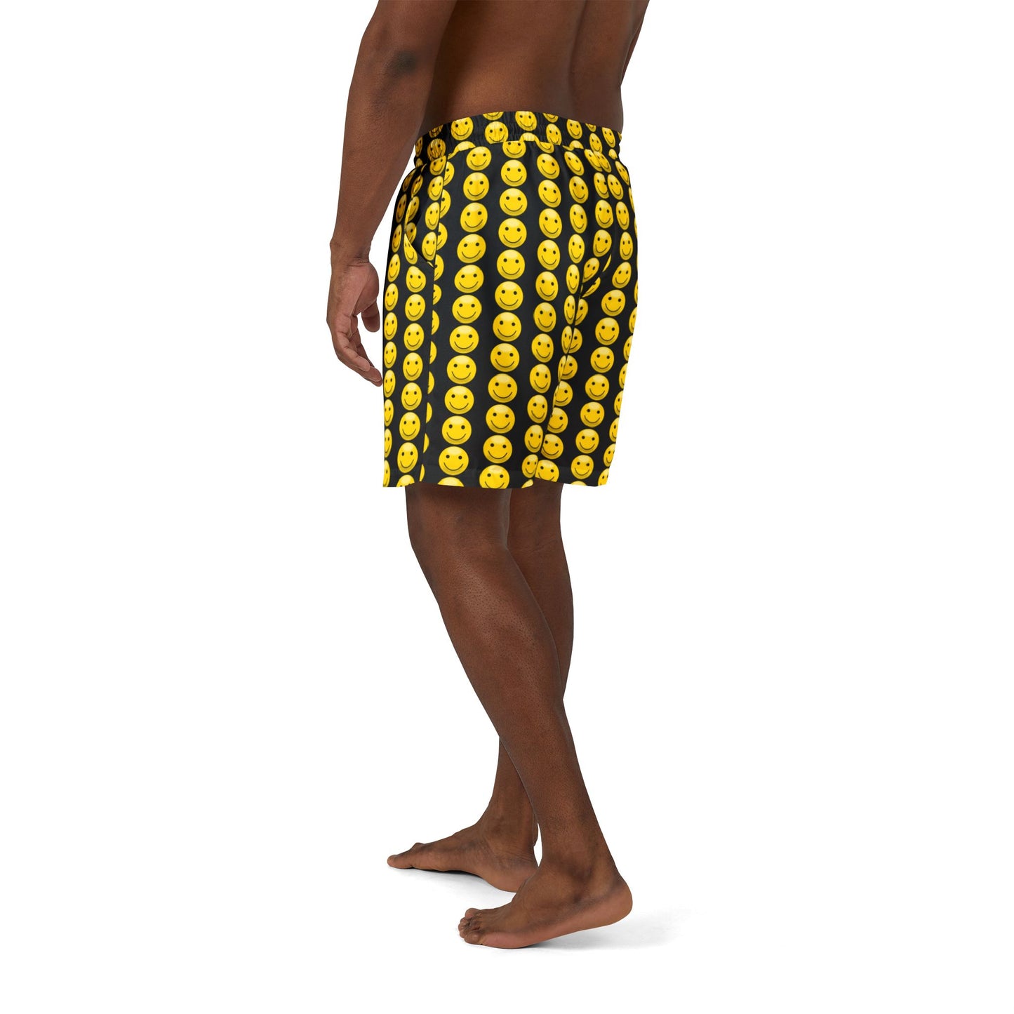 Happy Emoji Swim Shorts, Unisex Beach Shorts, Fun Summer Swimwear, Vacation Ready Swim Trunks, Cute Pool Party Attire
