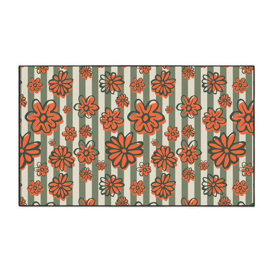 Retro Floral Heavy-Duty Floor Mat — Orange Daisy Entry Rug