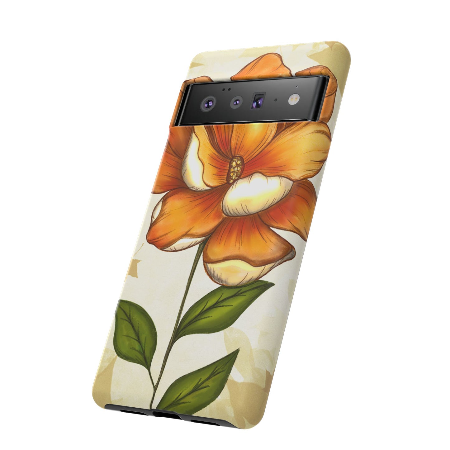 Floral Phone Case with Orange Flower Design, Tough Phone Cover, Floral Gift, Stylish Tech Accessory, Nature Lovers, Spring Vibes