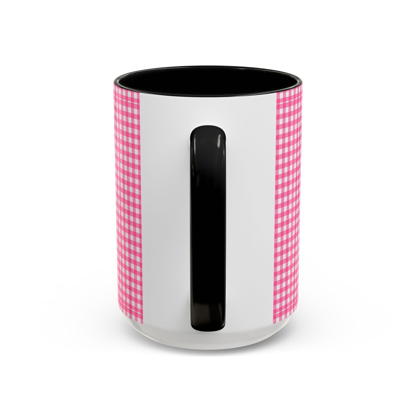Pink Gingham Accent Coffee Mug, Cute Kitchen Decor, Gift for Coffee Lovers, Home Office Mug, Spring and Summer Vibes