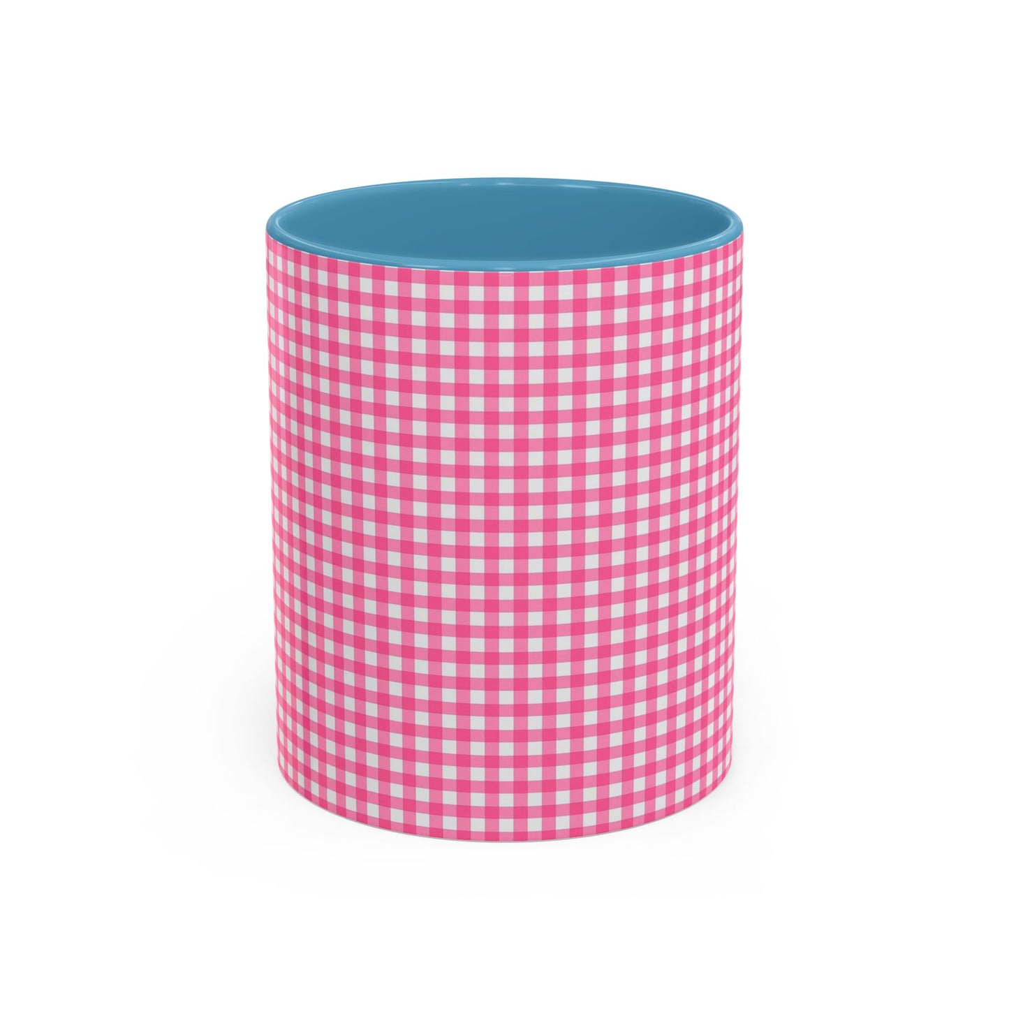 Pink Gingham Accent Coffee Mug, Cute Kitchen Decor, Gift for Coffee Lovers, Home Office Mug, Spring and Summer Vibes