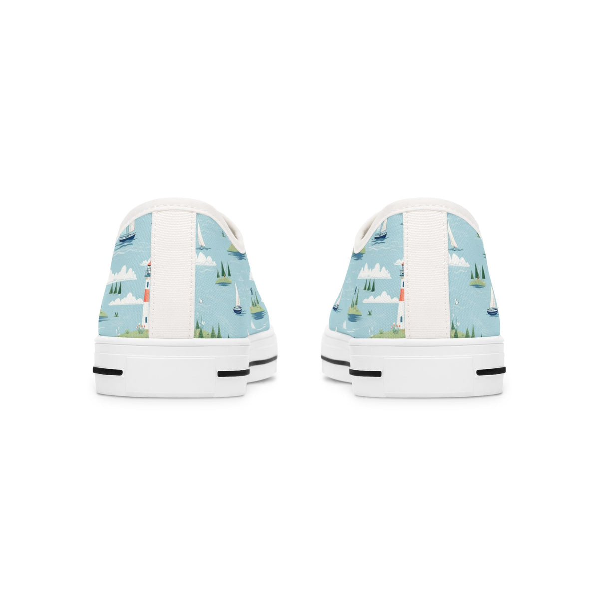 Low Top Sneakers — Nautical Lighthouse Pattern, Cute Coastal Women’s Casual Shoes