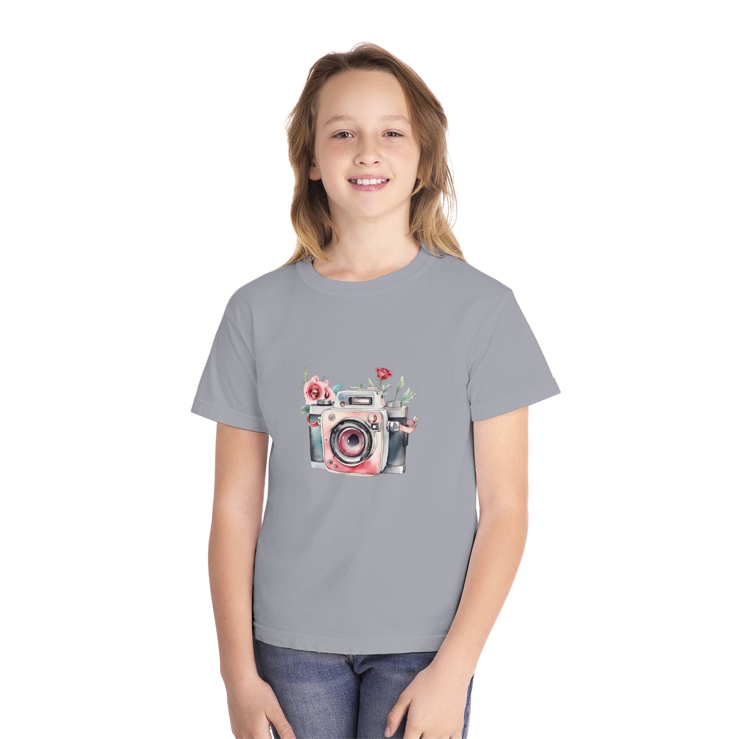 Floral Camera Youth Tee, Cute Teen Shirt, Photography Lover Gift, Artistic Kids Apparel, Unique Youth T-Shirt, Spring or Summer Style
