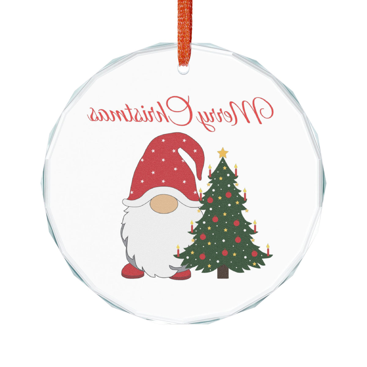 Crystal Glass Ornament — Merry Christmas Gnome with Christmas Tree Holiday Decoration