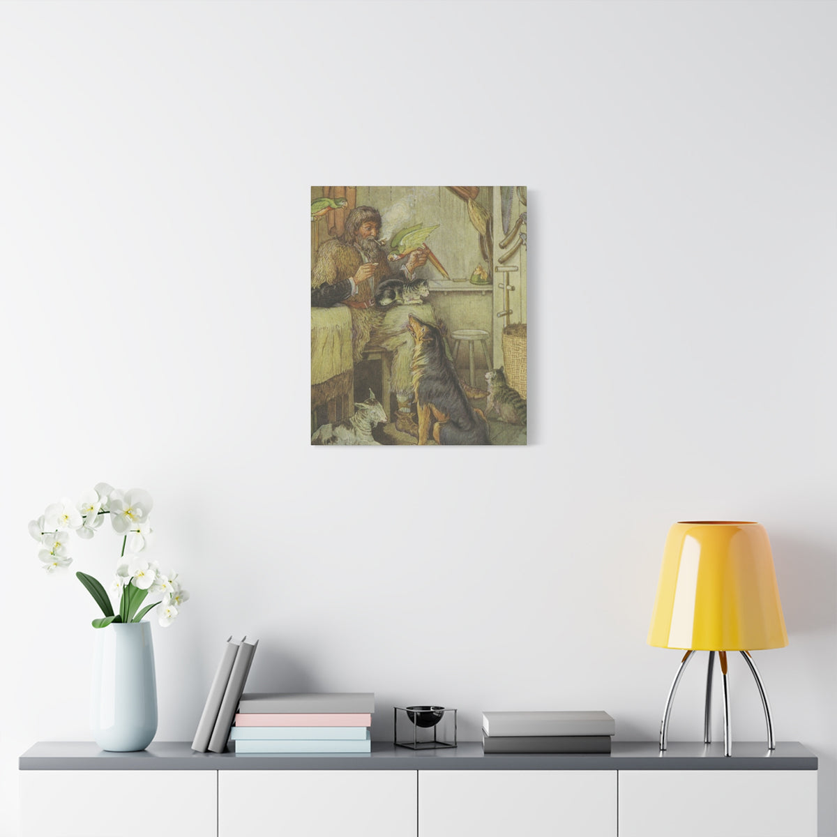Vintage Cottage Animal Illustration Matte Canvas Print