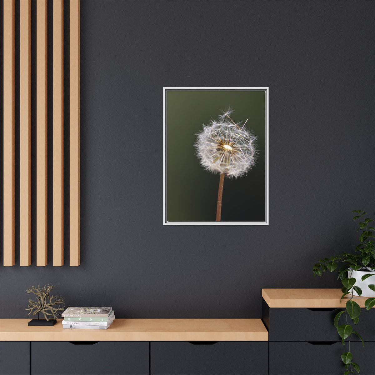 Framed Dandelion Canvas Print — Matte Botanical Wall Art