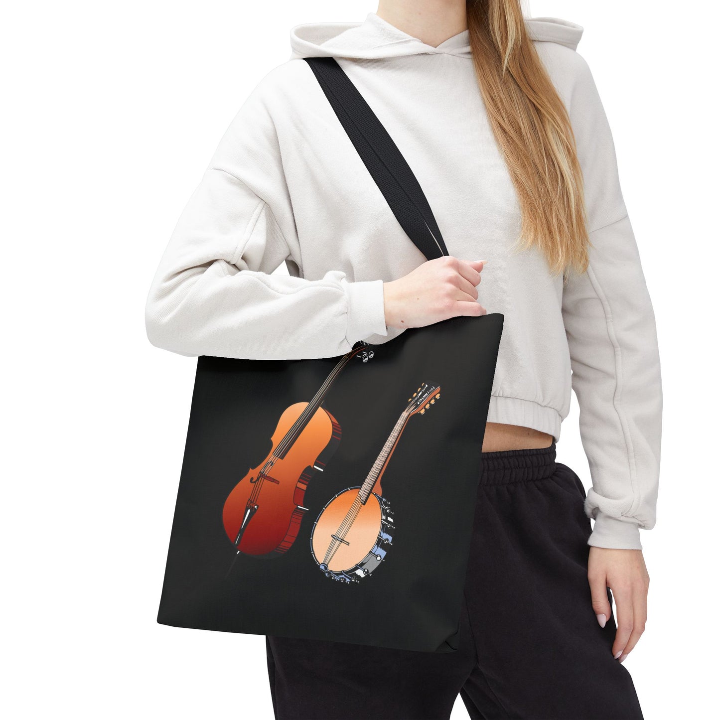 Musical Instruments Tote Bag, Music Lover Gift, Banjo and Cello Design, Stylish Grocery Tote, Concert Bag, Eco-Friendly Carryall