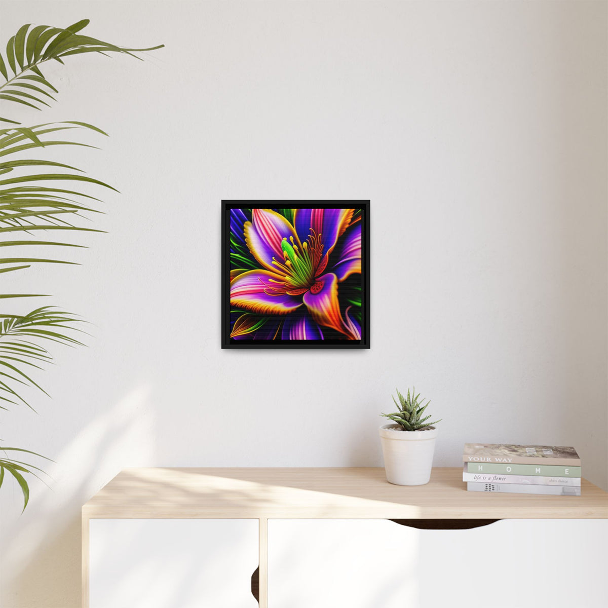 Vibrant Neon Floral Matte Canvas Print — Framed Wall Art