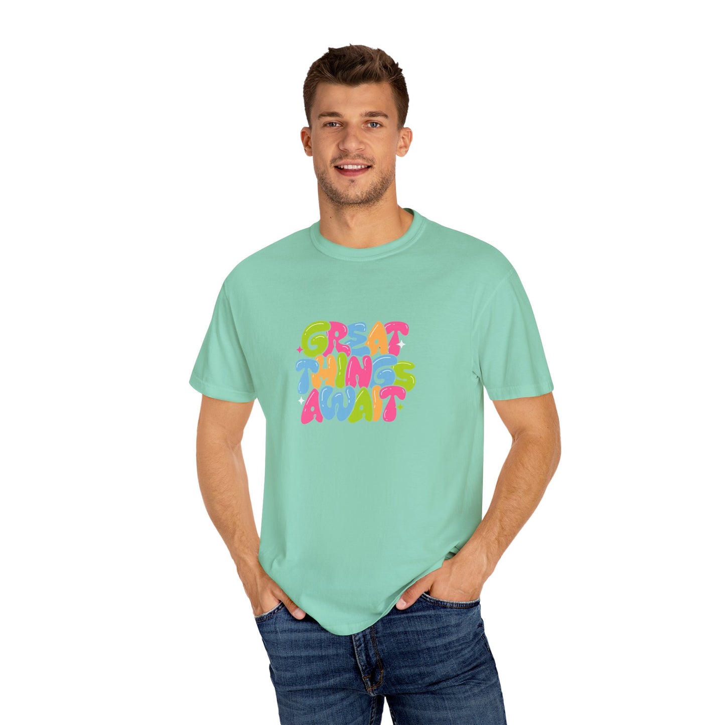 Colorful Positive Vibes T-Shirt, Great Things Await Tee