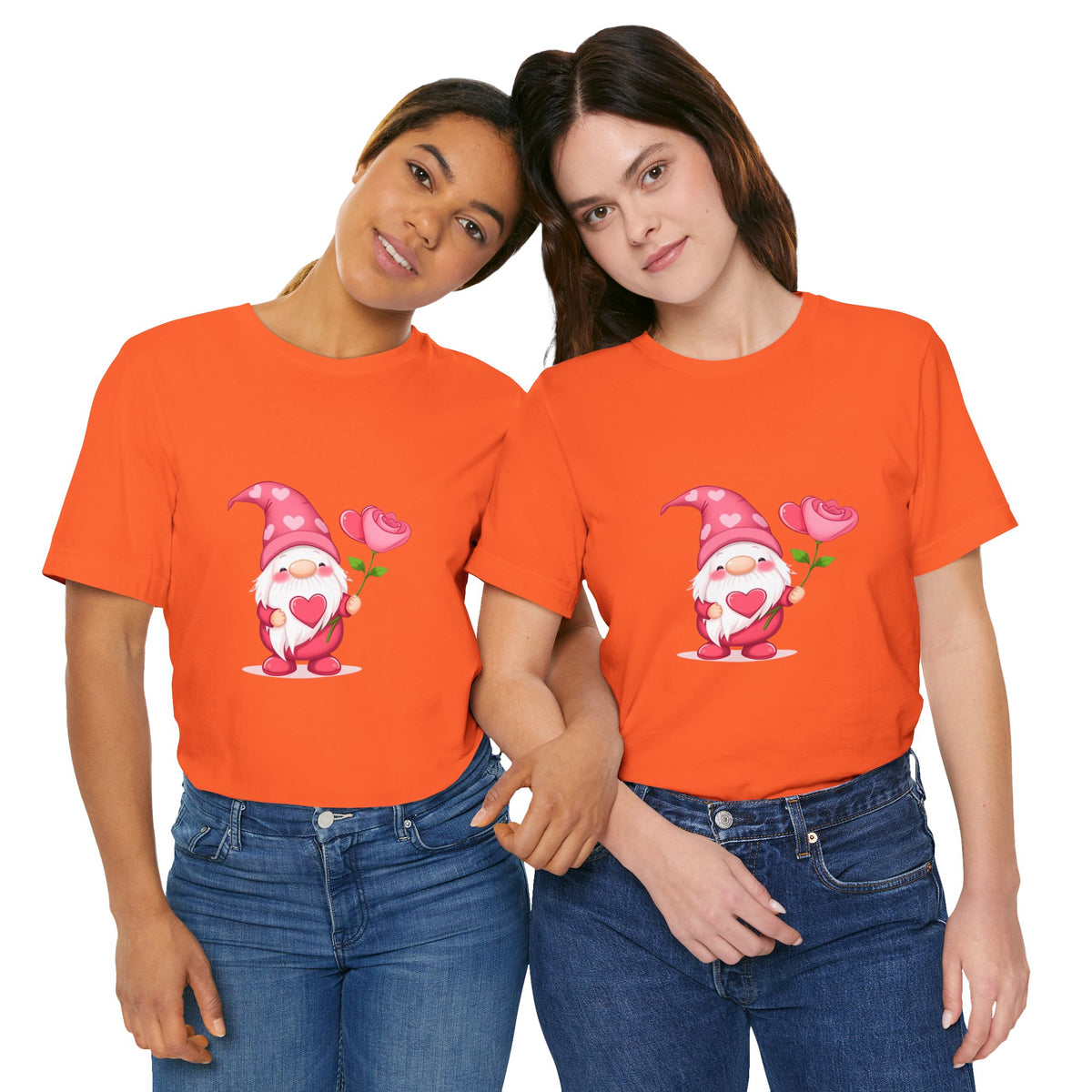 Valentine Gnome T‑Shirt — Cute Pink Gnome Holding Rose Tee