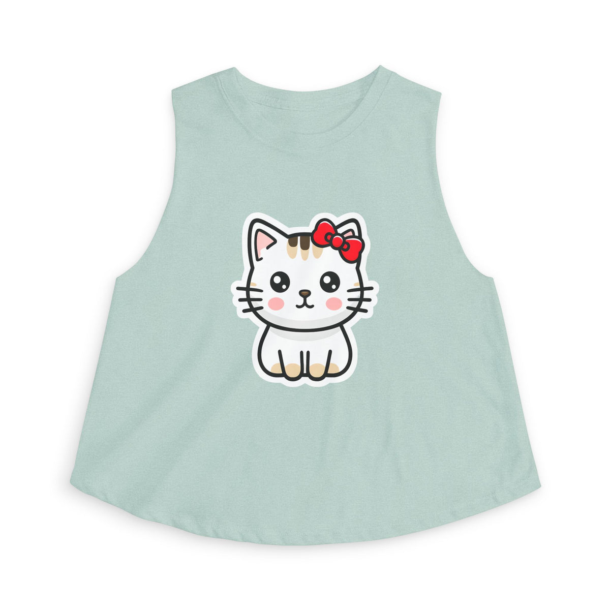 Kawaii Kitty Bow Crop Top — Cute Cat Graphic Women's Tank