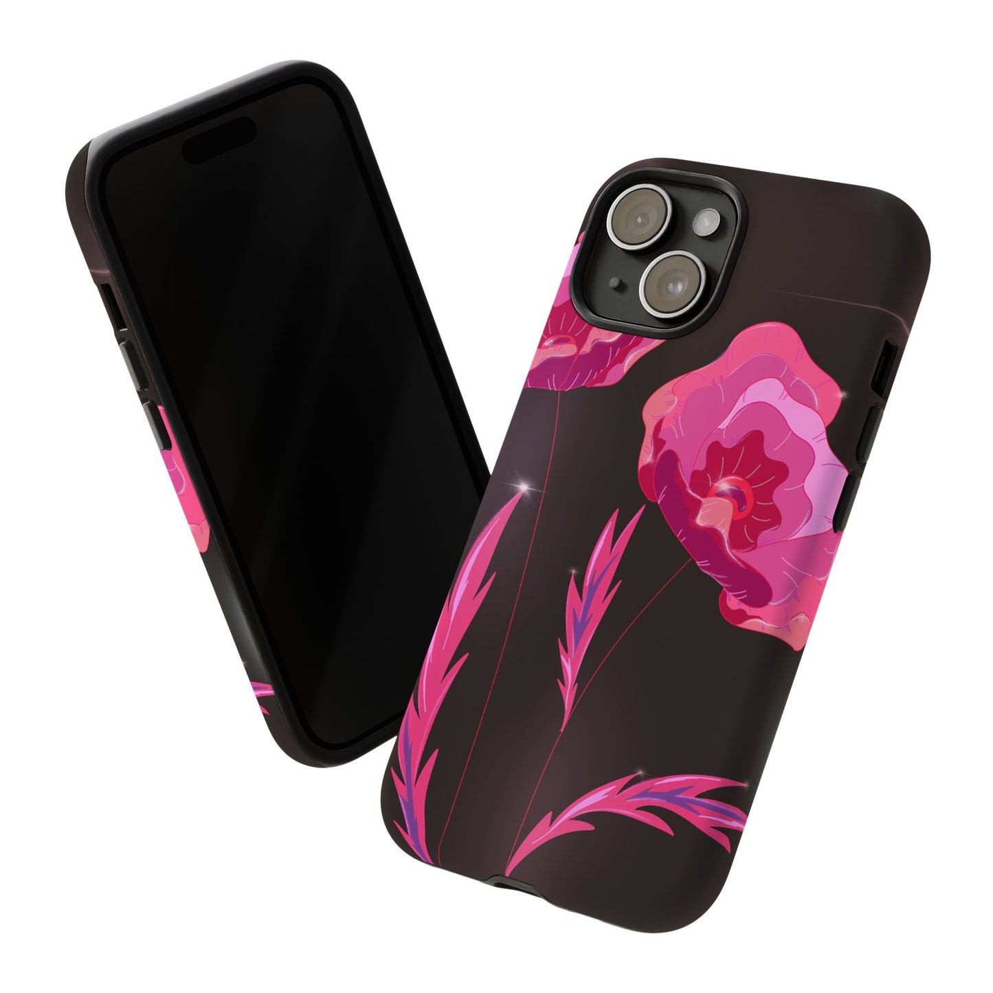 Floral iPhone Case | Tough Cases with Pink Poppy Design, Elegant Flower Phone Cover, Gift for Her, Spring Accessories, Chic Tech