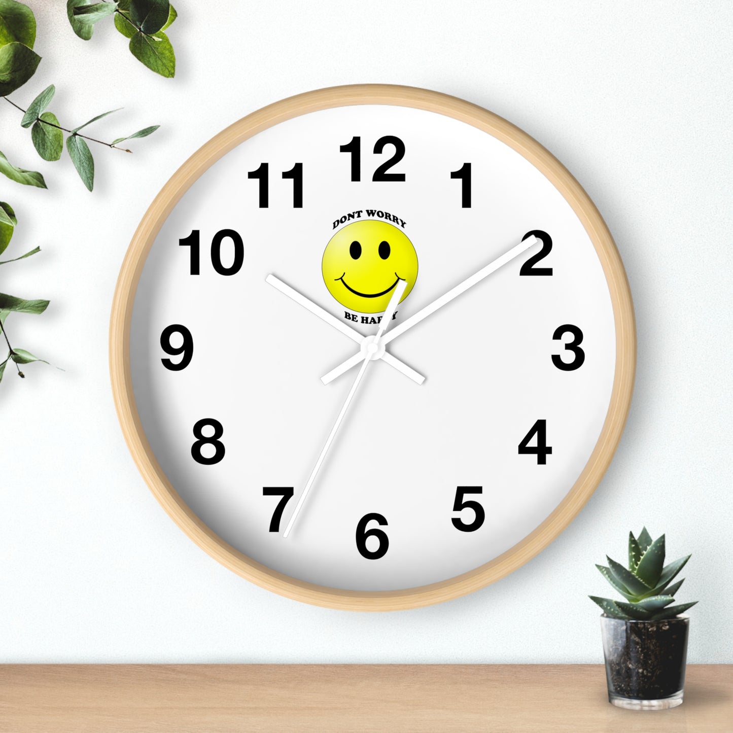 Cheerful Wall Clock with Smiley Face - Don't Worry Be Happy - Home Decor, Gift for Friends, Motivational Decor, Office Wall Art