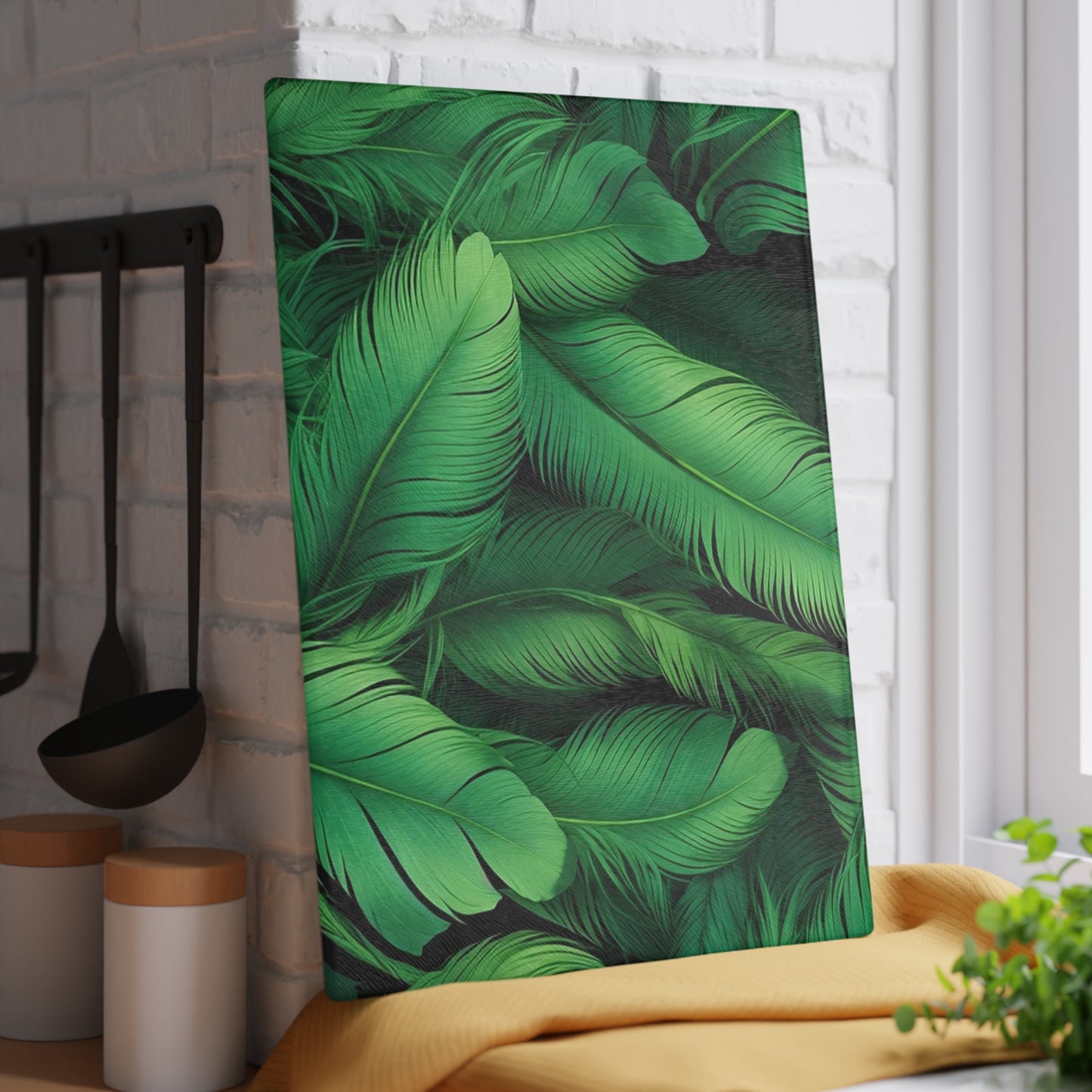 Tropical Glass Cutting Board, Kitchen Decor, Gift for Chefs, Leaf Design, Eco-Friendly Kitchen Essentials, Cookware