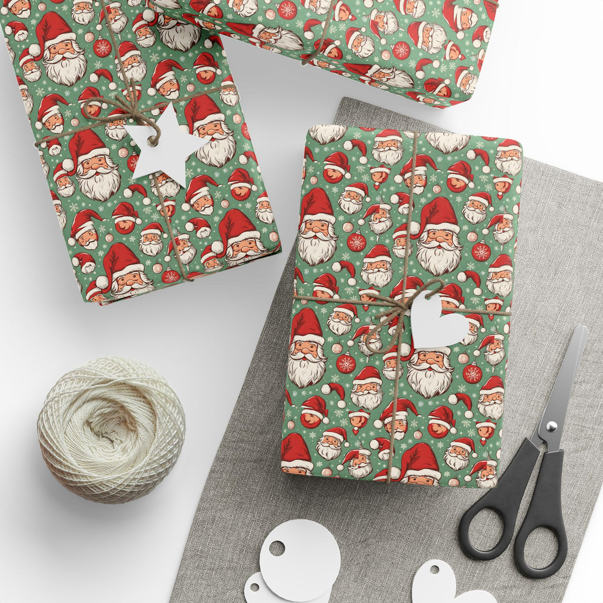 Christmas Santa Face Wrapping Paper Roll — Festive Green Holiday Gift Wrap