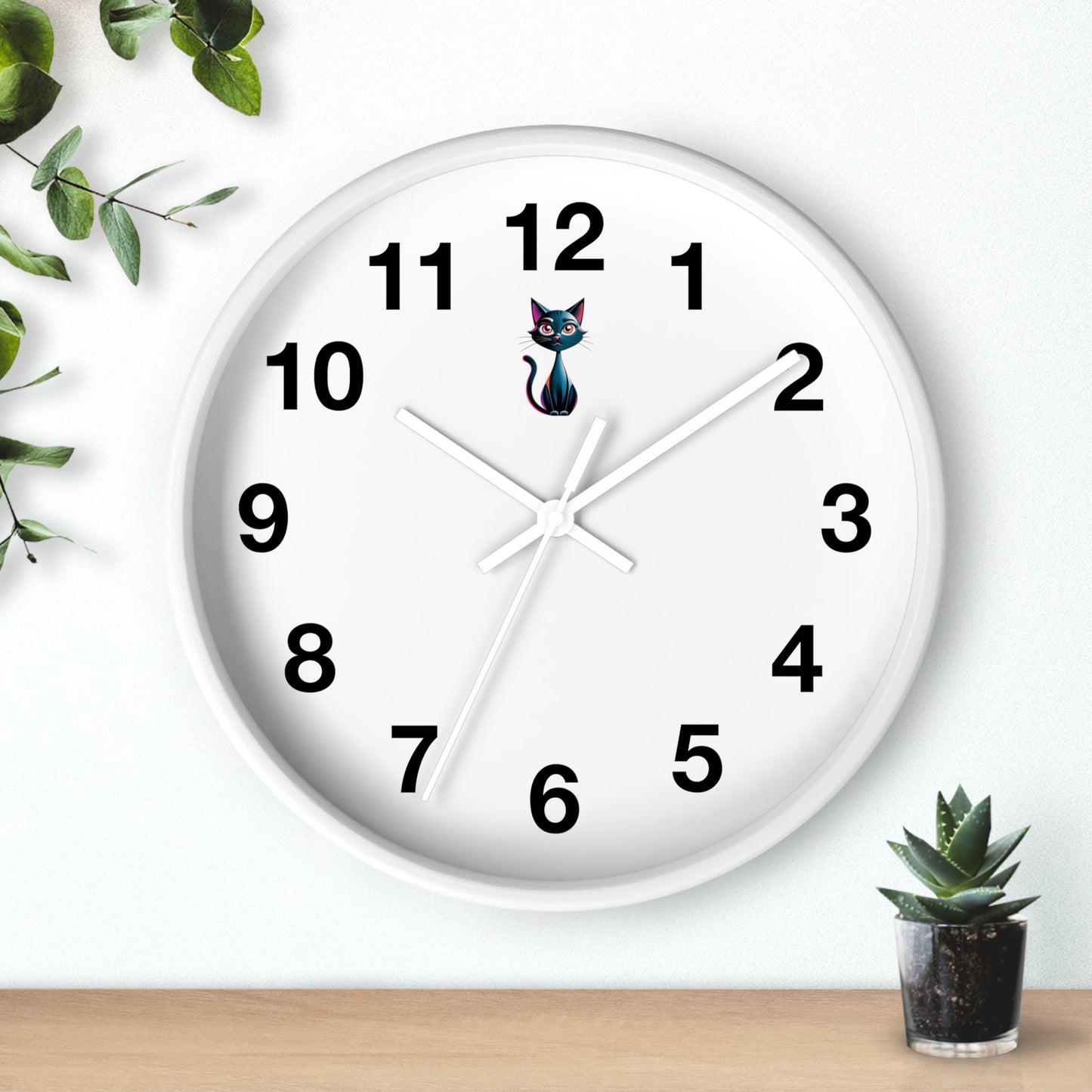 Cute Cat Wall Clock, Feline Decor, Home Office, Gift for Cat Lovers, Adorable Wall Art