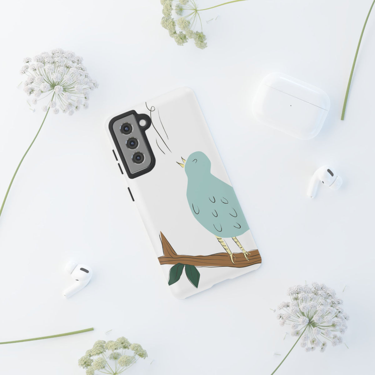 Birdsong Phone Case — Cute Blue Bird on Branch Protective Case