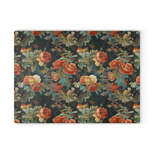 Floral Vintage Glass Cutting Board — Romantic Rose Kitchen Decor