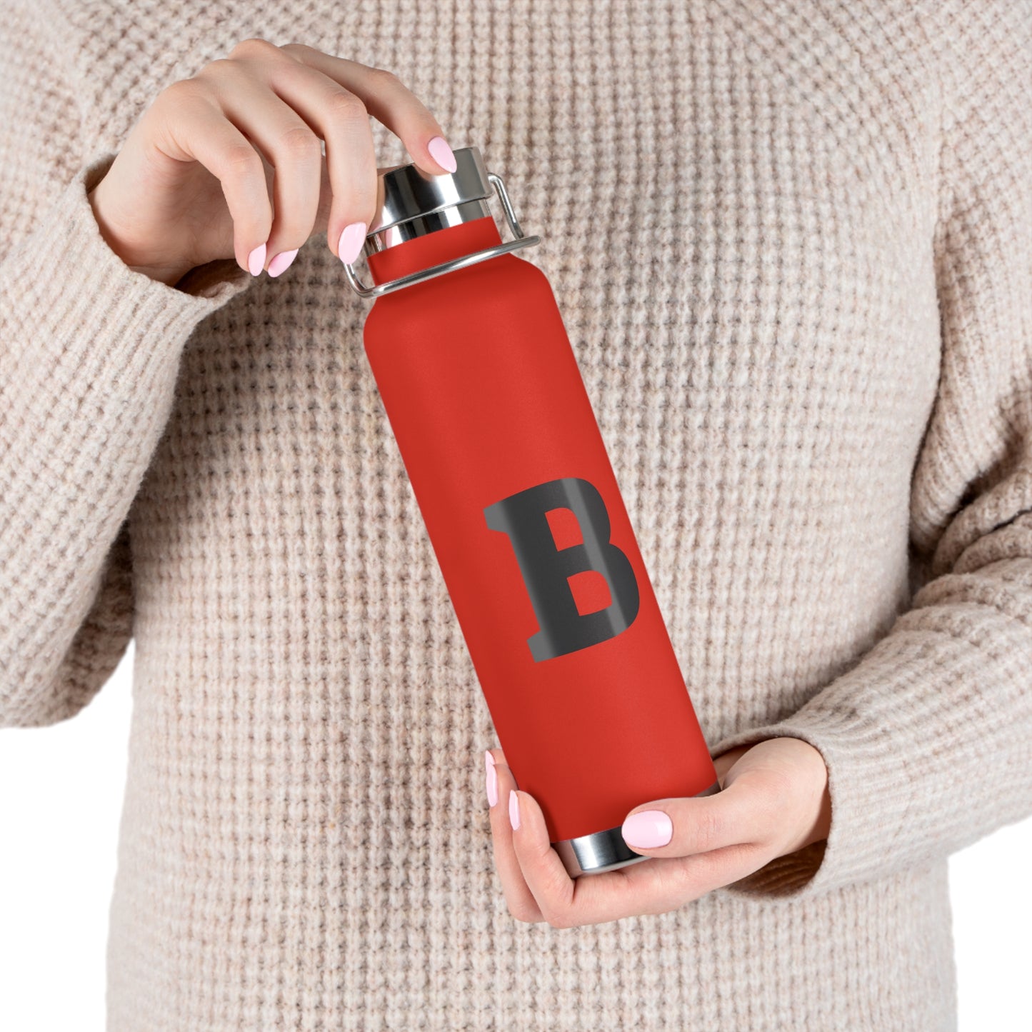Personalized Copper Insulated Water Bottle, 22oz - "B" Custom Monogram, Travel Mug, Fitness Bottle, Hydration Gift, Eco-Friendly