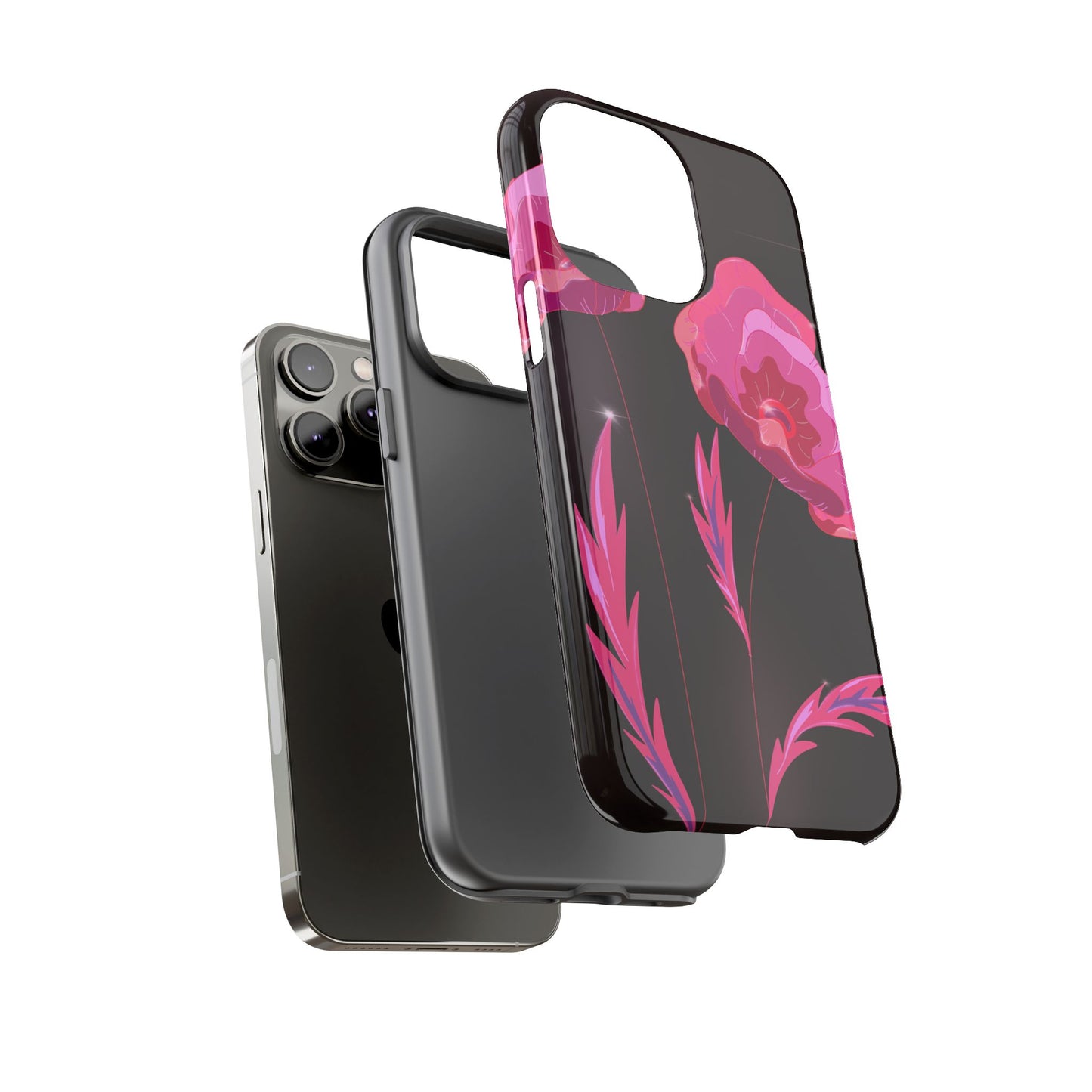 Floral iPhone Case | Tough Cases with Pink Poppy Design, Elegant Flower Phone Cover, Gift for Her, Spring Accessories, Chic Tech
