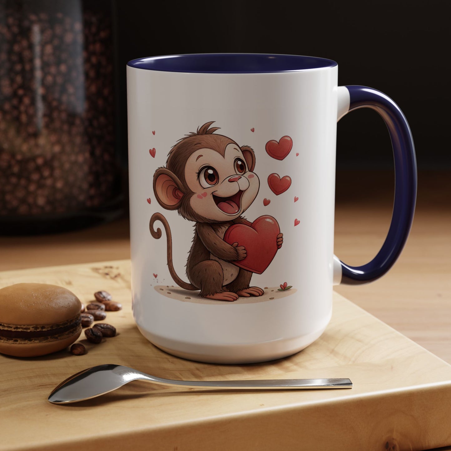 Cute Monkey Love Coffee Mug, Valentine's Gift, Animal Lover's Mug, Heartfelt Coffee Cup, Fun Kitchen Decor