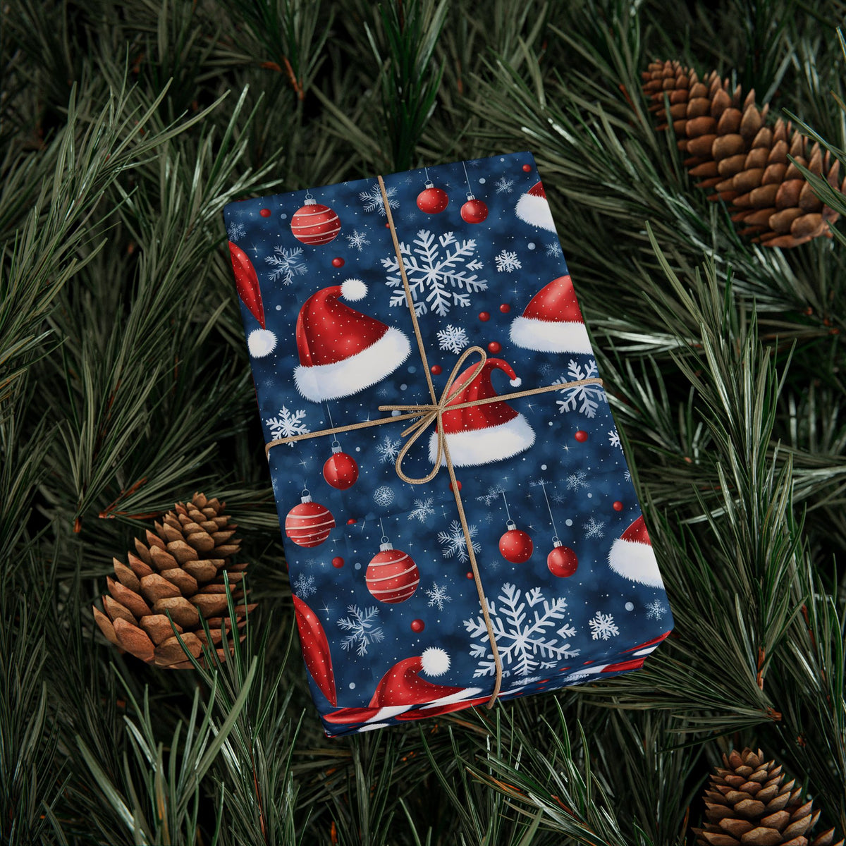 Christmas Santa Hat Wrapping Paper Roll — Festive Snowflake Gift Wrap