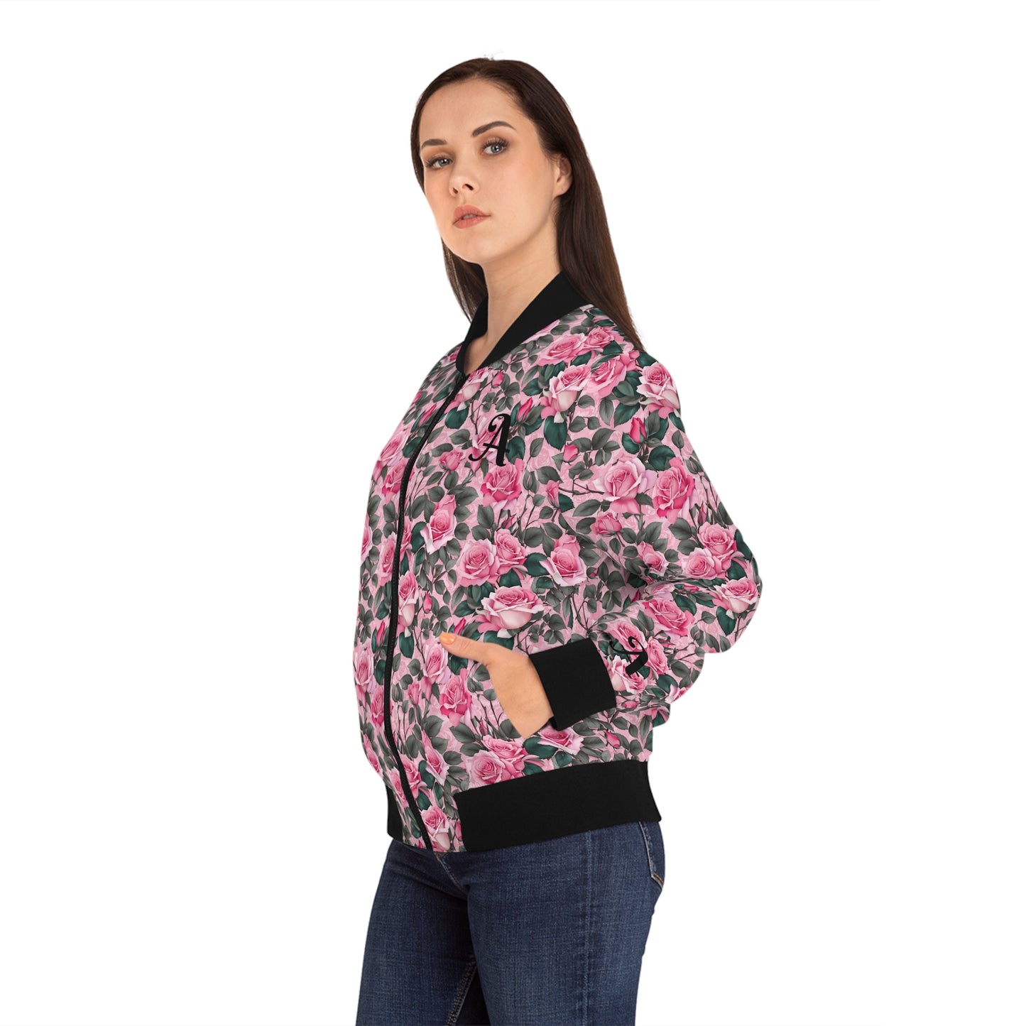 Floral Women's Bomber Jacket - Letter A Stylish Outerwear for All Seasons, Trendy Spring Fashion