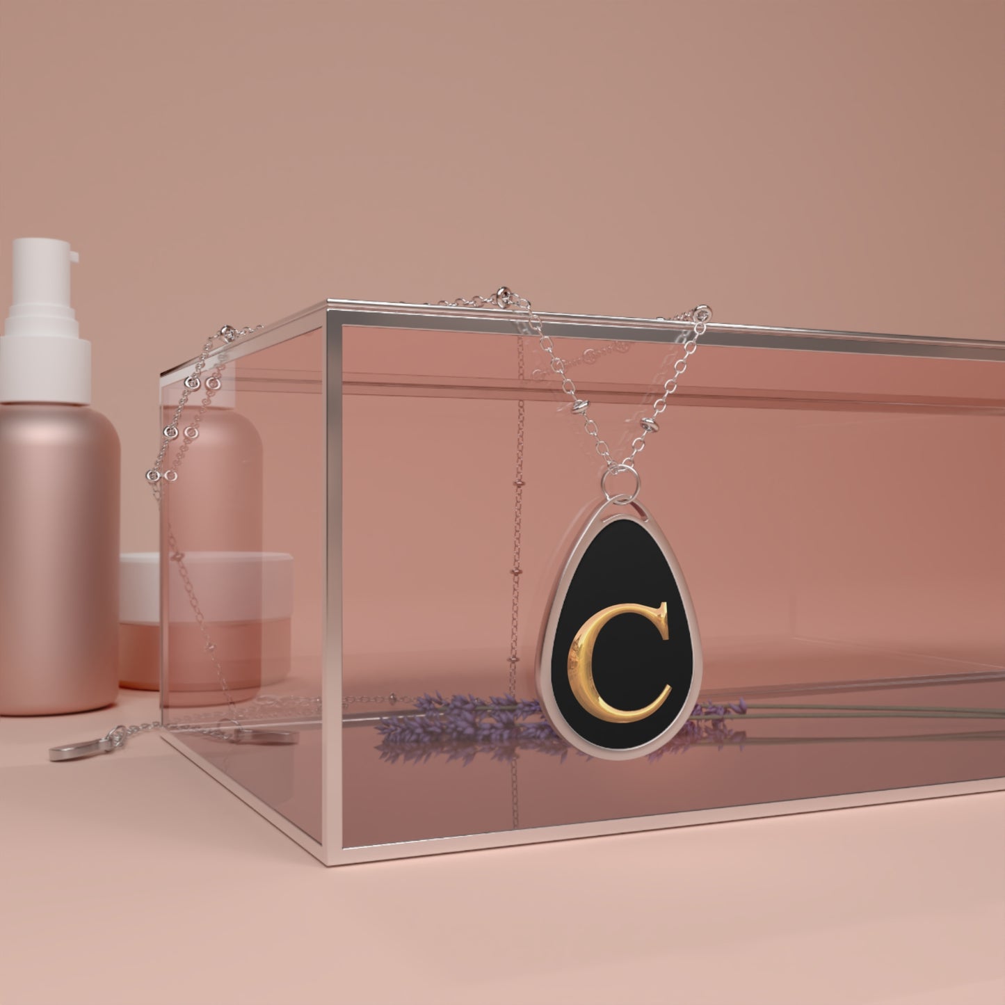 Elegant Personalized Oval Necklace with Initial Letter C