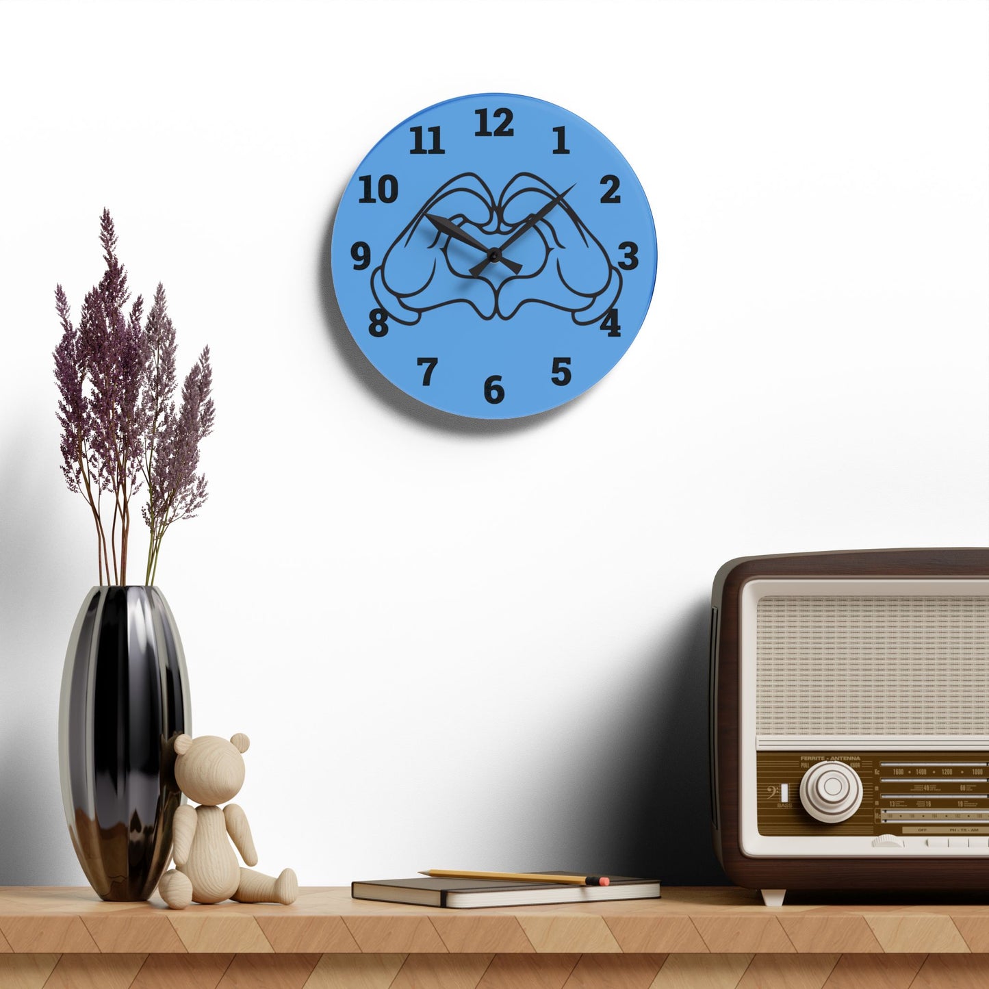 Heart Hands Acrylic Wall Clock - Modern Decor, Unique Gift, Home Office Wall