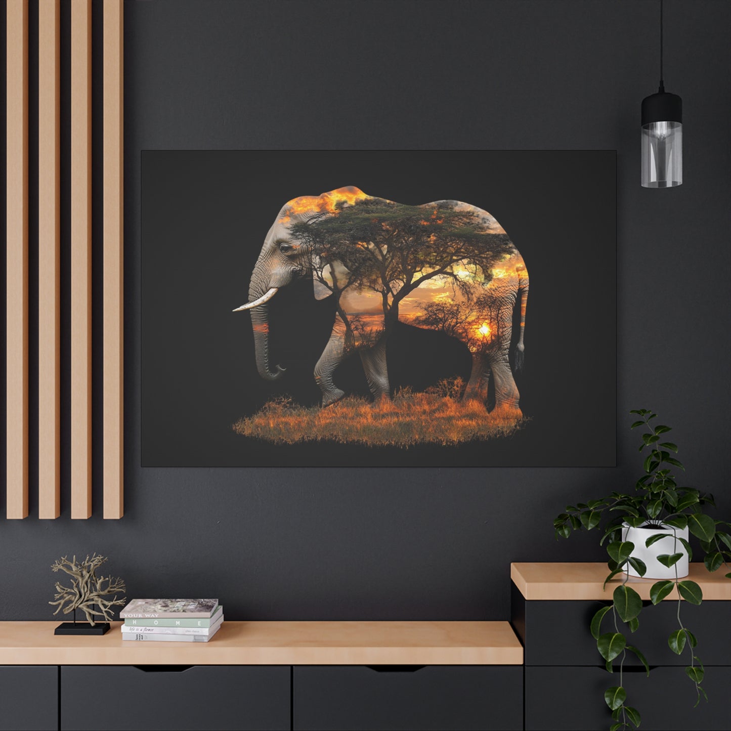 Elephant Tree Matte Canvas Art, Nature Wall Decor, Wildlife Home Decoration, Gift for Animal Lovers, Boho Living Room Accent
