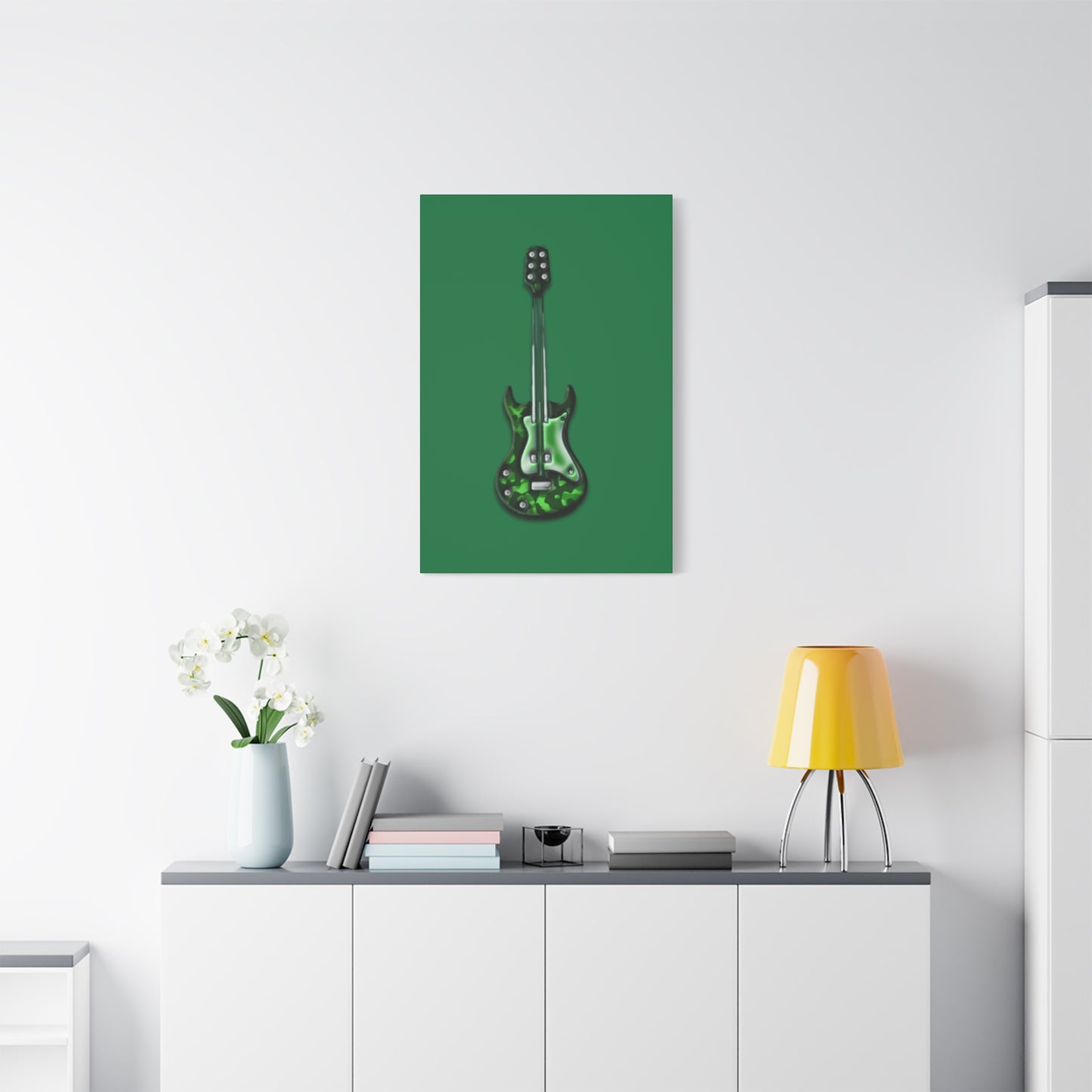 Green Electric Guitar Canvas Art, Music Wall Decor, Rock n Roll Gift, Guitar Lover's Art, Stretched Green Canvas, Home Theater Decor