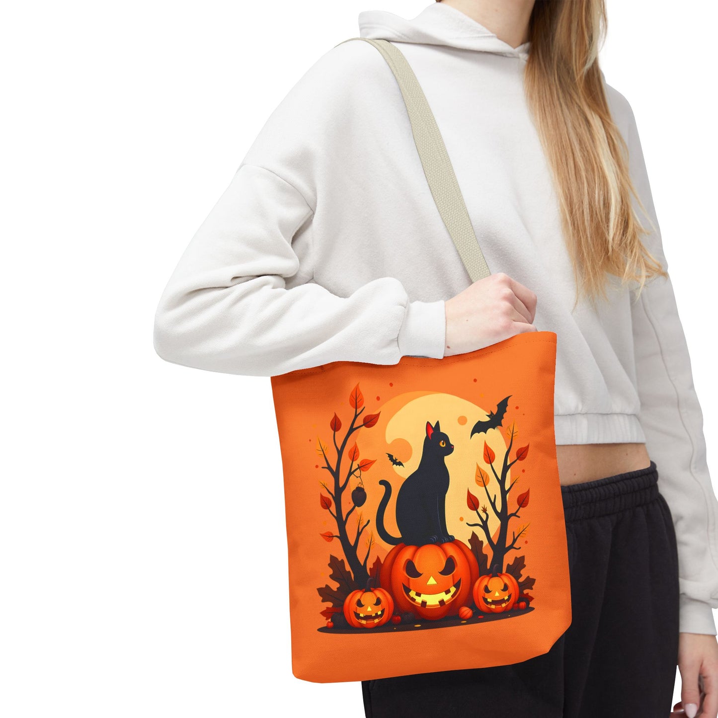 Halloween Cat Tote Bag | Spooky Halloween Accessory, Trick or Treat, Gift for Cat Lovers, Fall Fashion Must-Have, Pumpkin Decor