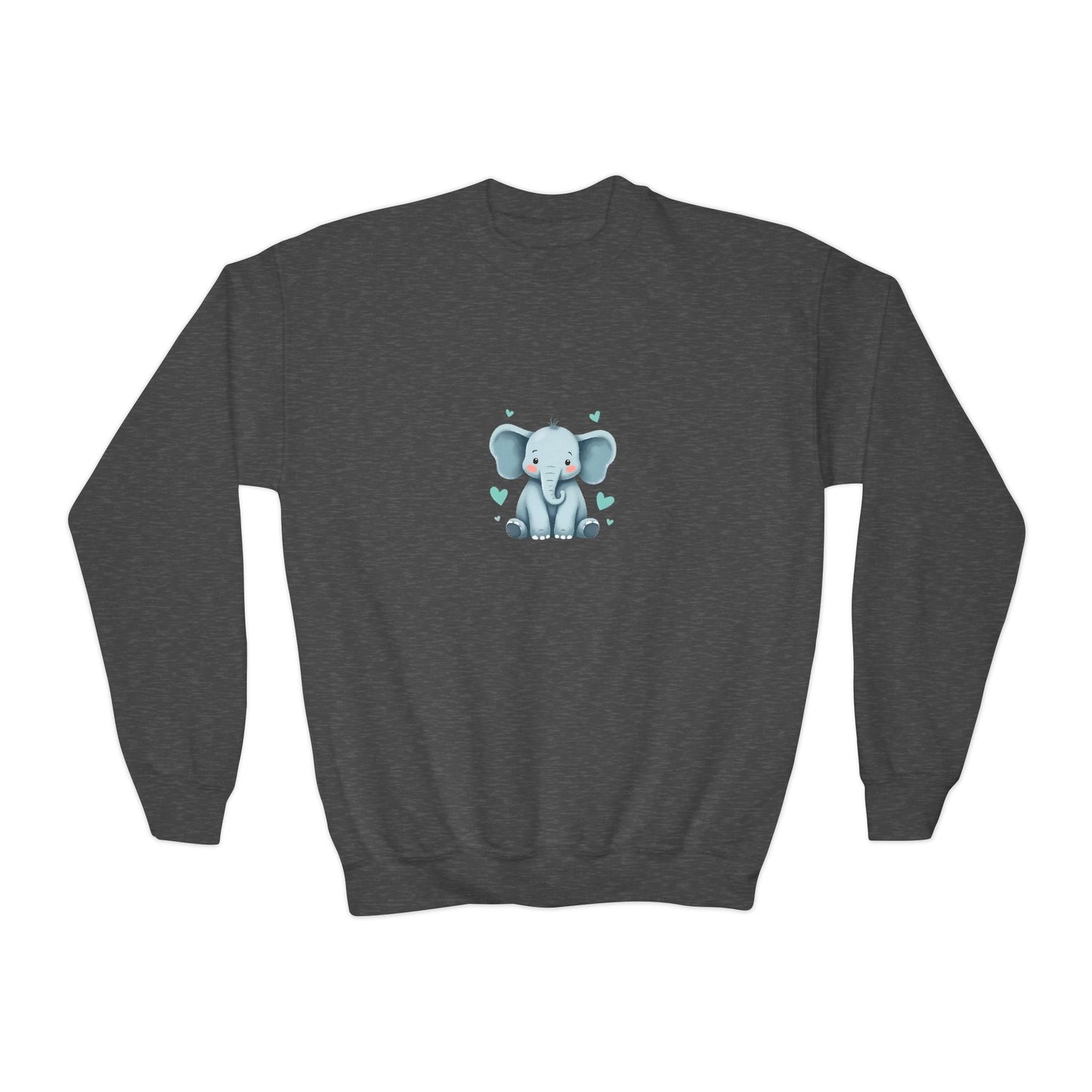 Adorable Elephant Youth Crewneck Sweatshirt, Kids' Casual Wear, Animal Lover Gift, Birthday Present, Cute Sweatshirt for All Seasons