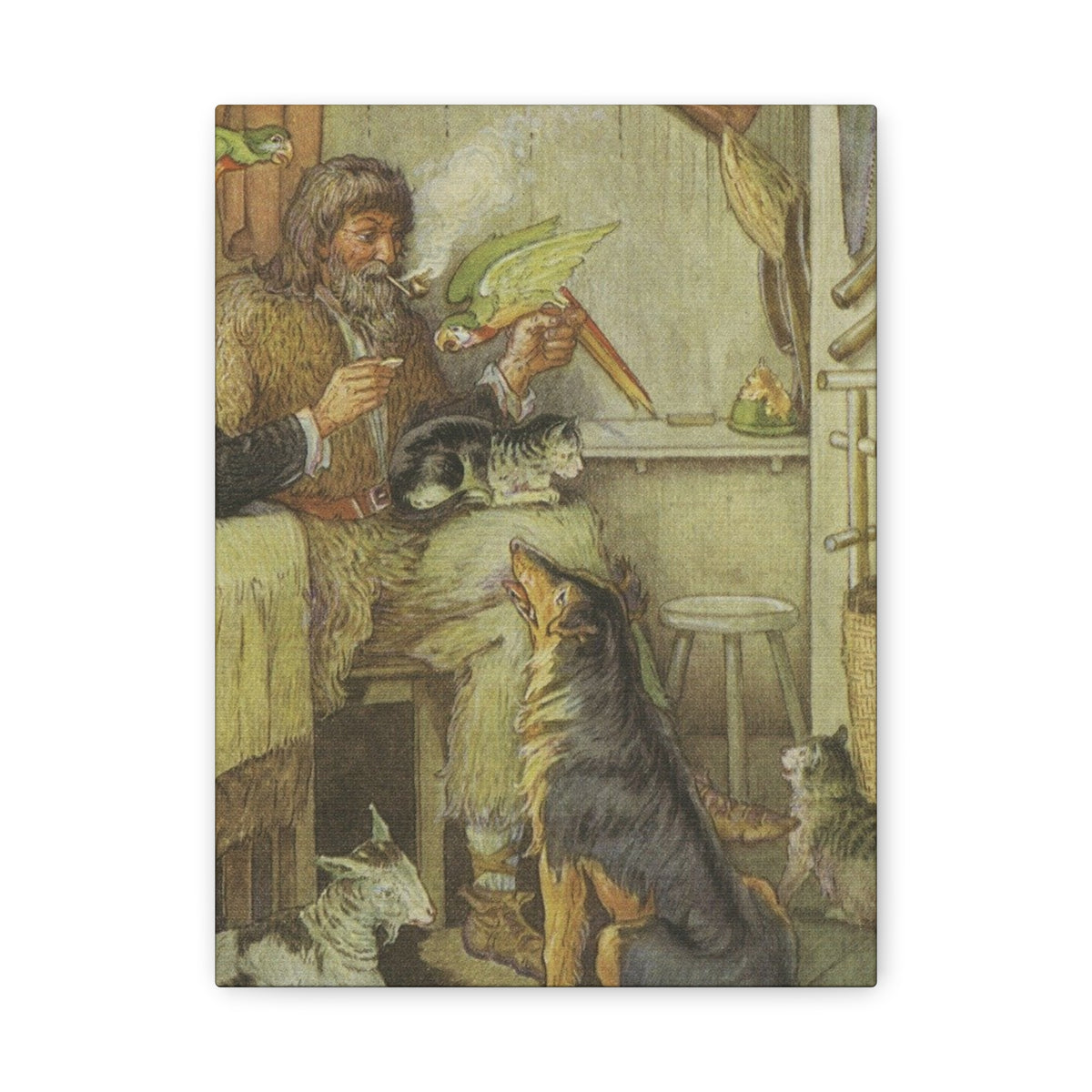 Vintage Cottage Animal Illustration Matte Canvas Print